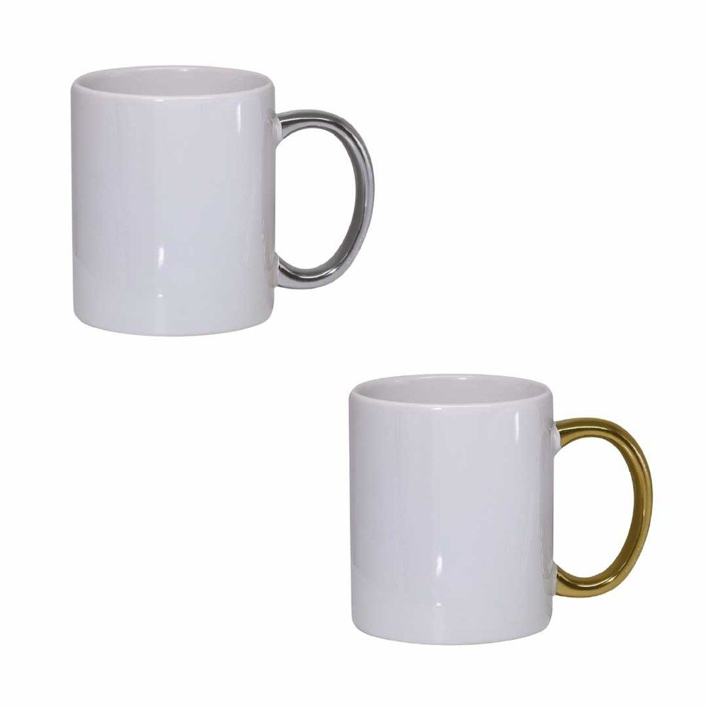 CODE 2857 11oz PLATED CERAMIC SUBLIMATION MUG WITH GOLD OR SILVER HANDLE